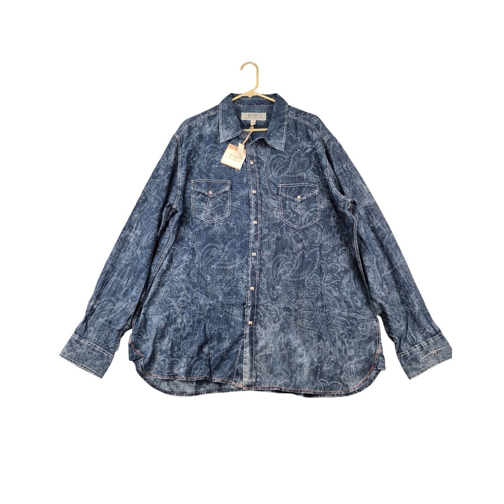 Ryan Michael Mens XXL Indigo Paisley Weathered Cotton Western Snap Shirt NEW